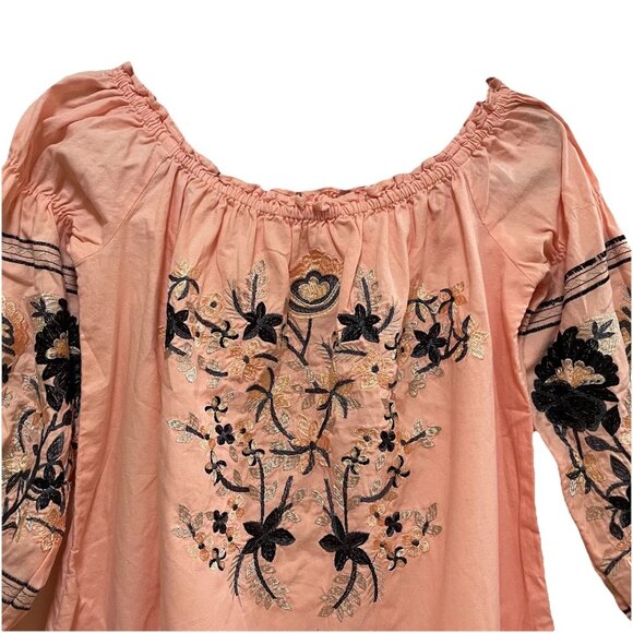 FREE PEOPLE Pink/Peach Fleur Du Jour Embroidered Cotton Shift Mini Dress Sz L - Picture 6 of 11